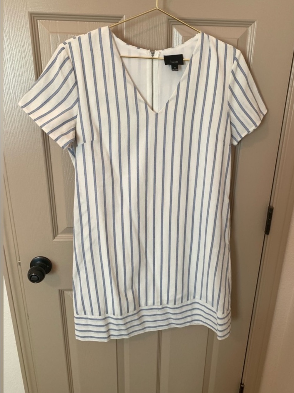 Lumiere Cream Dress with Light Blue Stripes